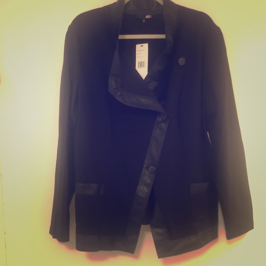 Women’s Black Blazer Jacket With Leather Trim